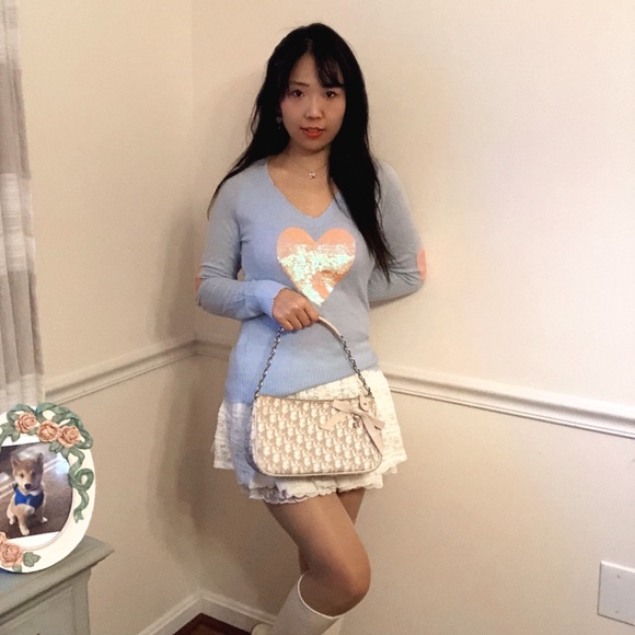 Wild Fox 🦊 Sequin Heart Sky Blue Sweater (Soft) - Picture 6 of 9